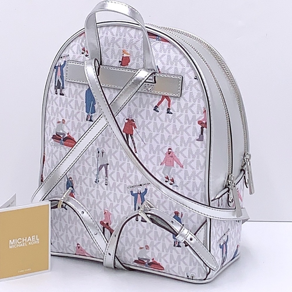 Michael Kors Jet Set Girls ADINA Medium Backpack Bright White Multi Color - Picture 3 of 16